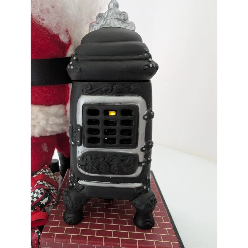 1993 Holiday Creations Vtg Music Lights Santa WoodPotbelly Stove Xmas Grannycore